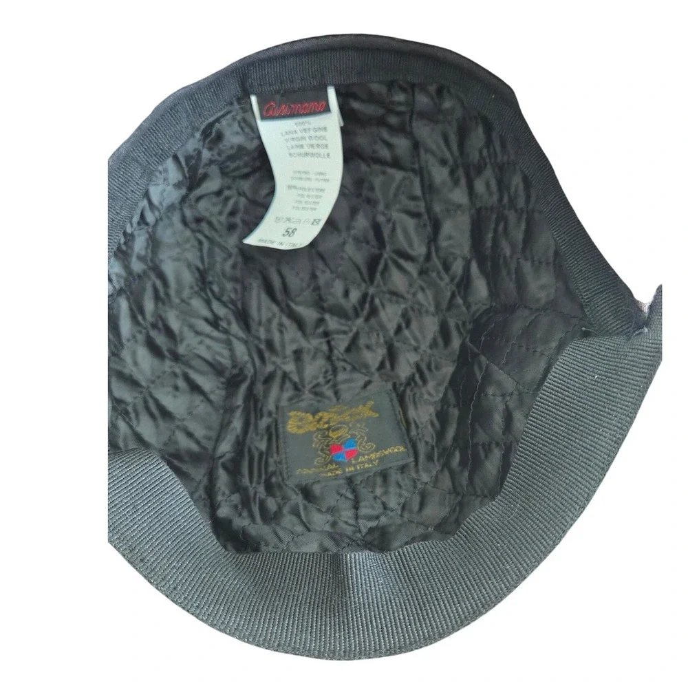 Houndstooth Newsboy Cap Brown Blue‎ Plaid Driving  Hat Ear Flaps Made In Italy